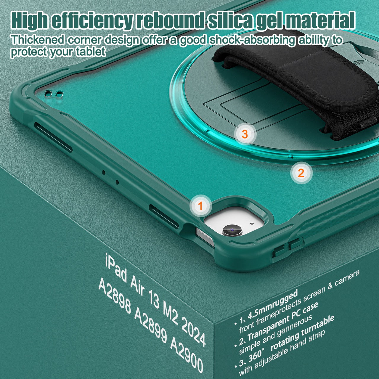 iPad Air 13" Rugged Case (M2/M3/M4) - 360° Stand, Hand & Shoulder Strap - Shockproof - Green