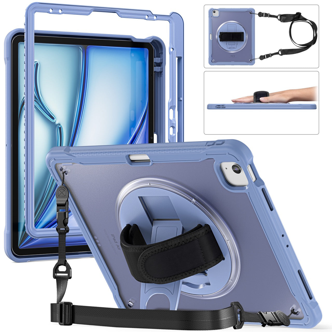 iPad Air 13" Rugged Case (M2/M3/M4) - 360° Stand, Hand & Shoulder Strap - Shockproof - Lavender