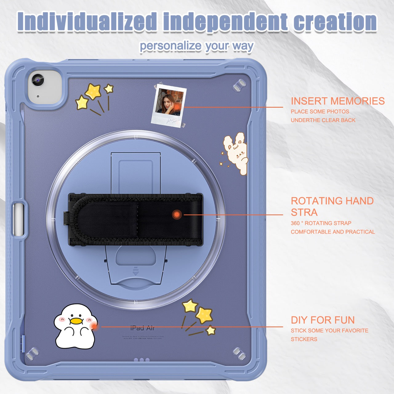 iPad Air 13" Rugged Case (M2/M3/M4) - 360° Stand, Hand & Shoulder Strap - Shockproof - Lavender