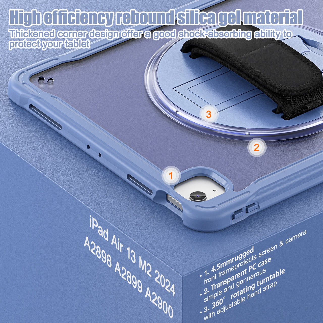 iPad Air 13" Rugged Case (M2/M3/M4) - 360° Stand, Hand & Shoulder Strap - Shockproof - Lavender