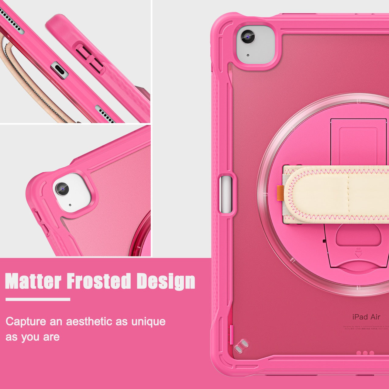 iPad Air 13" Rugged Case (M2/M3/M4) - 360° Stand, Hand & Shoulder Strap - Shockproof - Rose