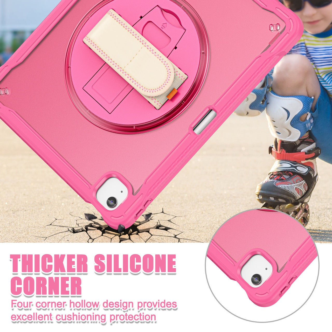 iPad Air 13" Rugged Case (M2/M3/M4) - 360° Stand, Hand & Shoulder Strap - Shockproof - Rose