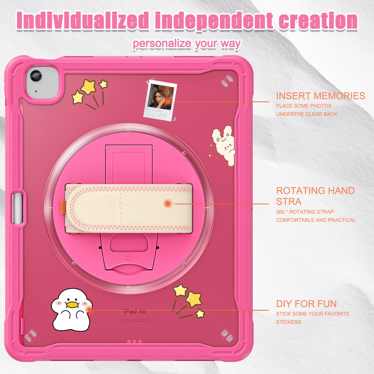 iPad Air 13" Rugged Case (M2/M3/M4) - 360° Stand, Hand & Shoulder Strap - Shockproof - Rose