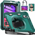 iPad Mini 6 / 7 (A17 Pro) Rugged Case - 360° Stand, Hand & Shoulder Strap - Shockproof - Green - Green