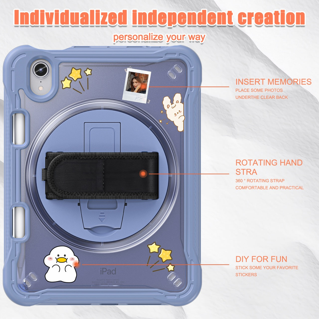 iPad Mini 6 / 7 (A17 Pro) Rugged Case - 360° Stand, Hand & Shoulder Strap - Shockproof - Lavender