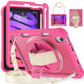 iPad Mini 6 / 7 (A17 Pro) Rugged Case - 360° Stand, Hand & Shoulder Strap - Shockproof - Rose - Rose