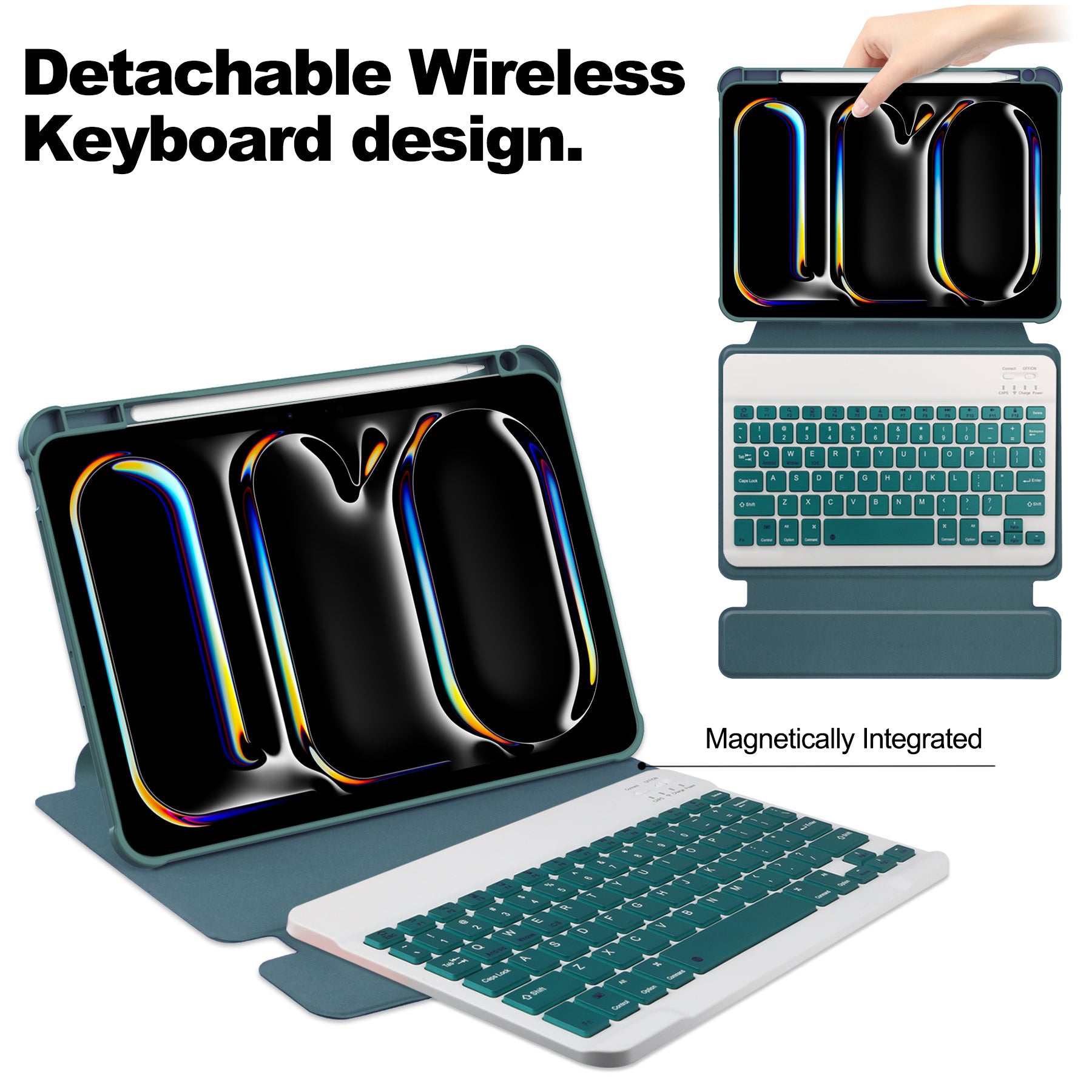 360° Rotating Keyboard Case for iPad Pro 11 (M4 2024 / M5 2025) – Detachable Keyboard with Pencil Holder [Teal]