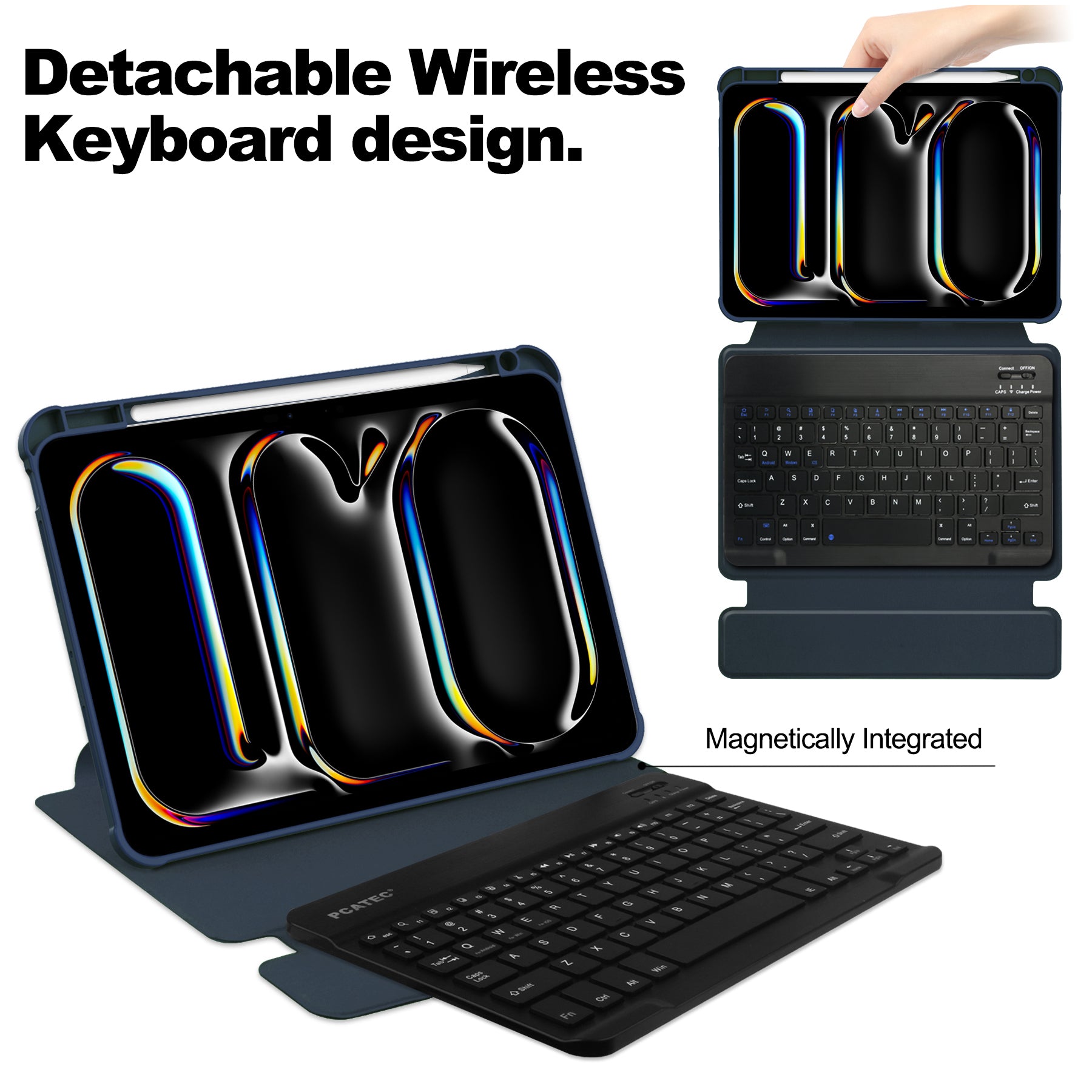360° Rotating Keyboard Case for iPad Pro 11 (M4 2024 / M5 2025) – Detachable Keyboard with Pencil Holder [Navy]