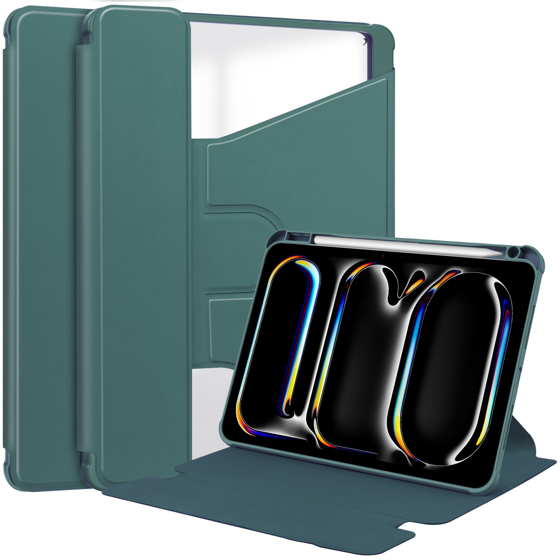 Rotating Acrylic Back PU Leather Case for iPad Pro 11 (M4 2024 / M5 2025) with Pencil Holder [Teal]