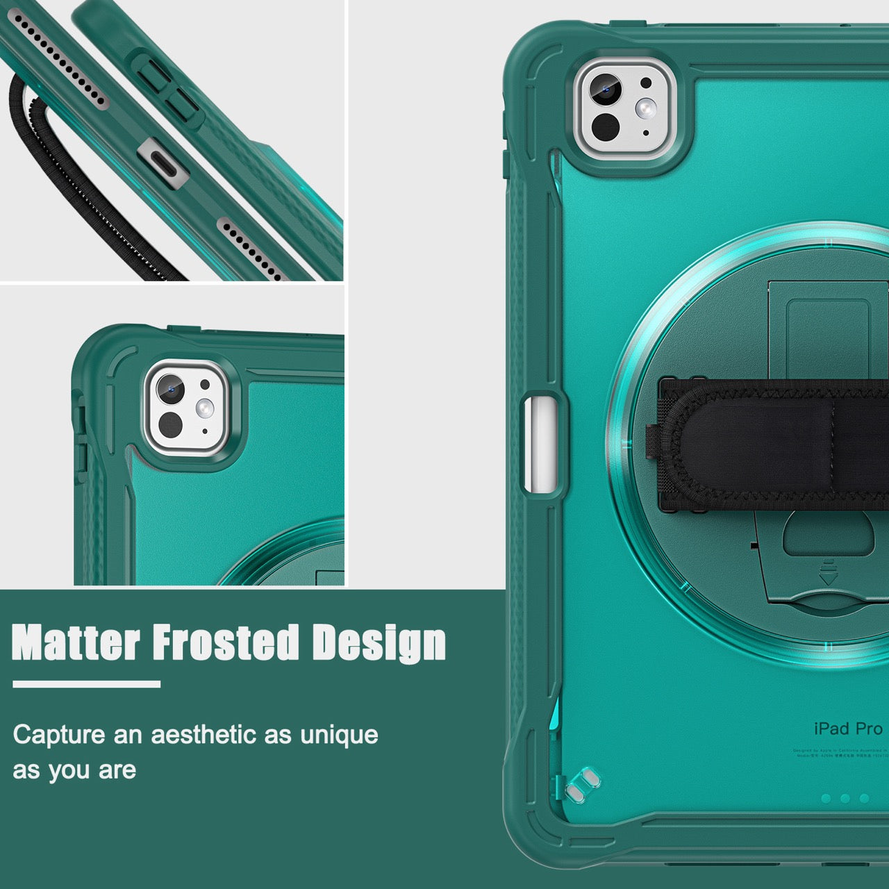 iPad Pro 11" Rugged Case (M5 2025 / M4 2024) - 360° Stand, Hand & Shoulder Strap - Shockproof - Green