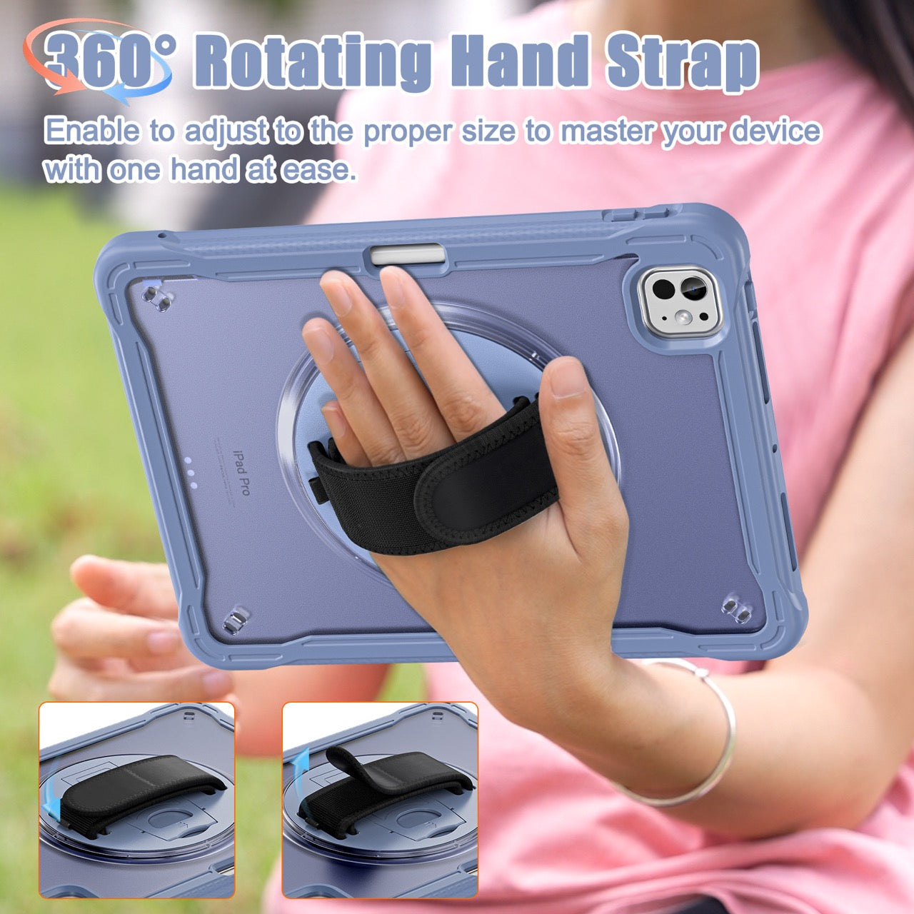 iPad Pro 11" Rugged Case (M5 2025 / M4 2024) - 360° Stand, Hand & Shoulder Strap - Shockproof - Lavender