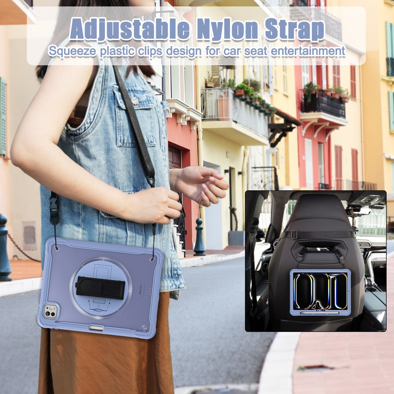 iPad Pro 11" Rugged Case (M5 2025 / M4 2024) - 360° Stand, Hand & Shoulder Strap - Shockproof - Lavender