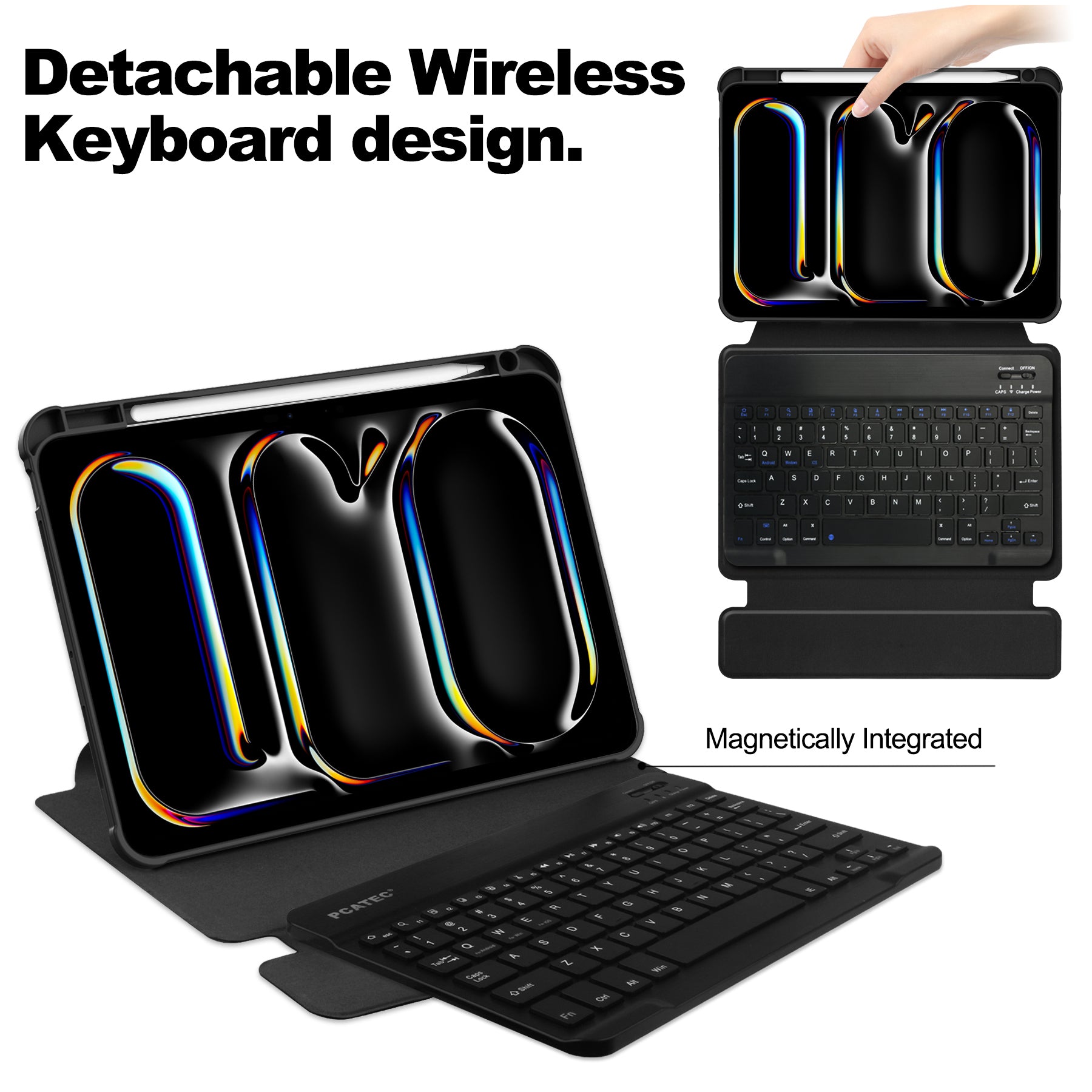 360° Rotating Keyboard Case for iPad Pro 13 (M4 2024 / M5 2025) – Detachable Keyboard with Pencil Holder [Black]