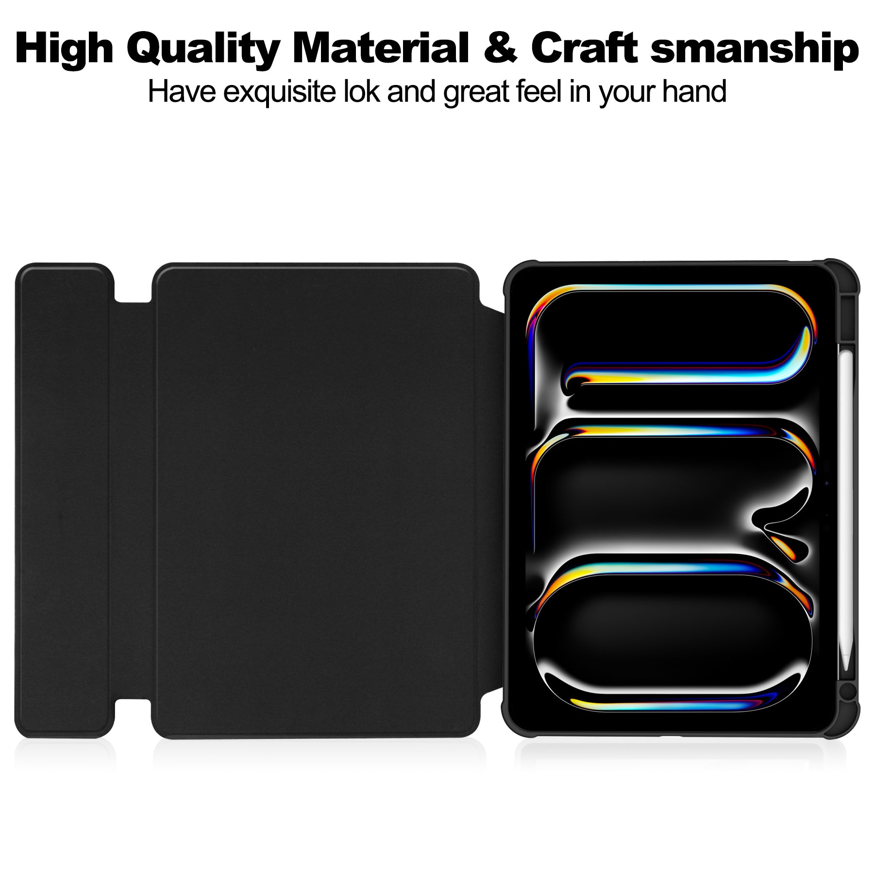 Rotating Acrylic Back PU Leather Case for iPad Pro 13 (M4 2024 / M5 2025) with Pencil Holder [Black]