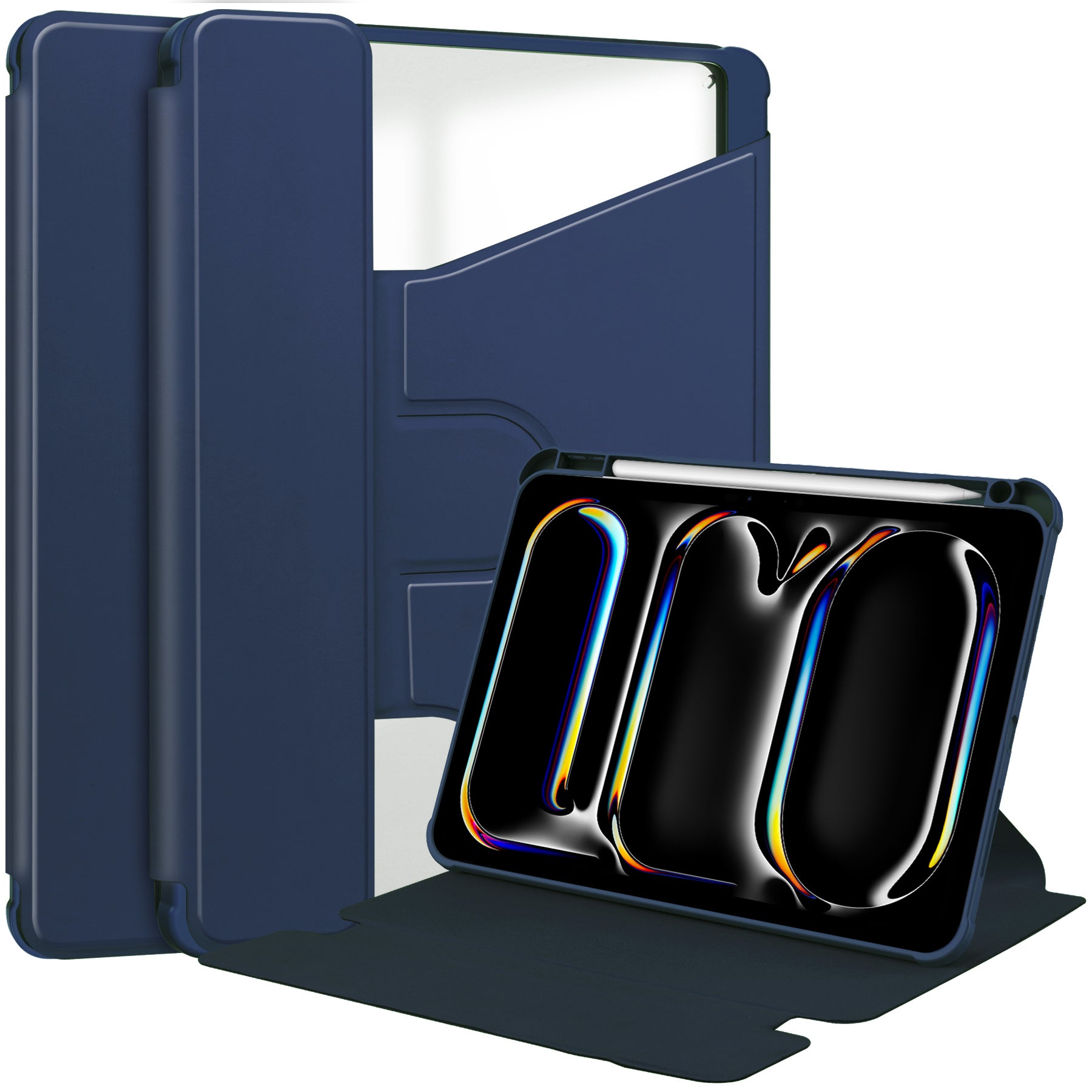 Rotating Acrylic Back PU Leather Case for iPad Pro 13 (M4 2024 / M5 2025) with Pencil Holder [Navy]