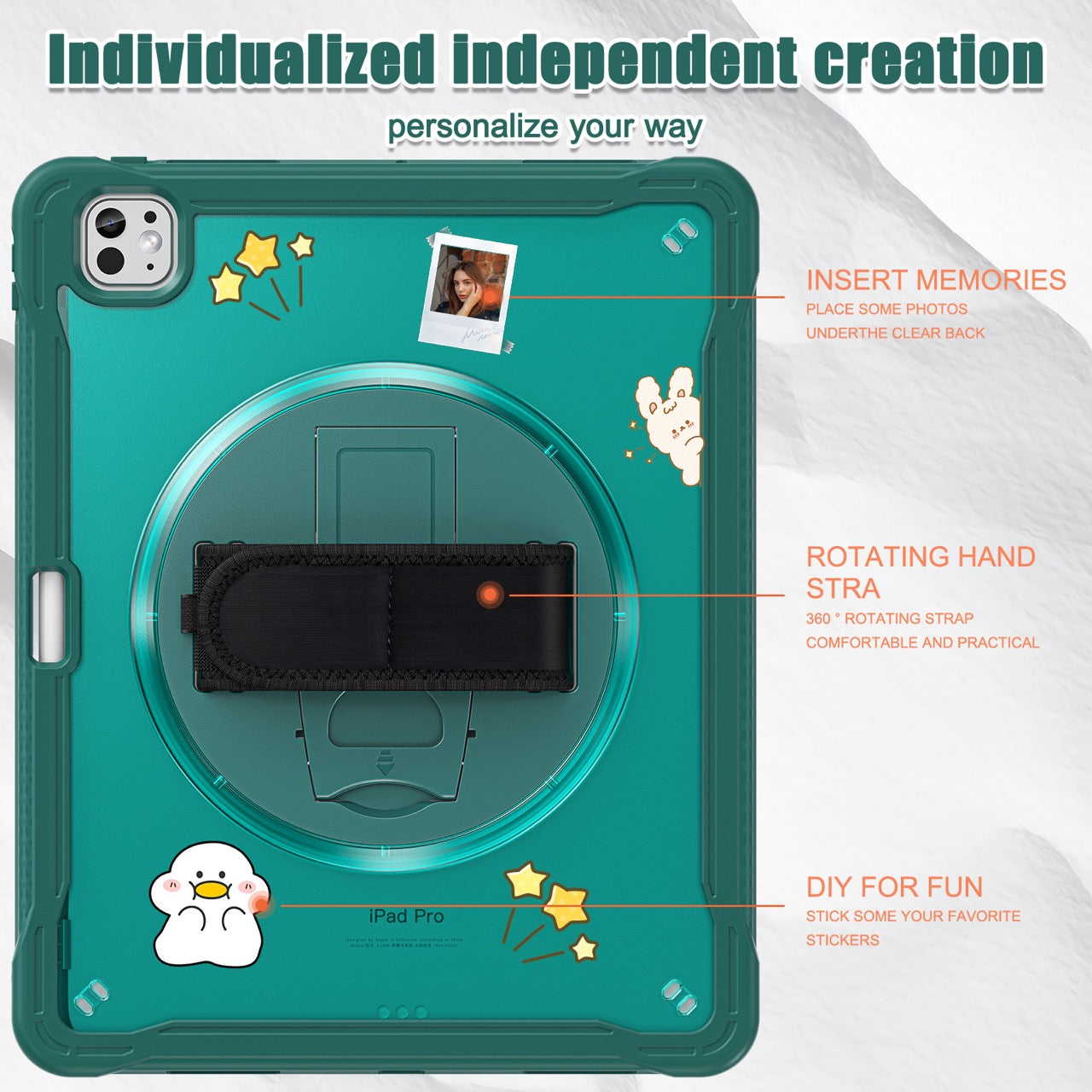 iPad Pro 13" Rugged Case (M5 2025 / M4 2024) - 360° Stand, Hand & Shoulder Strap - Shockproof - Green