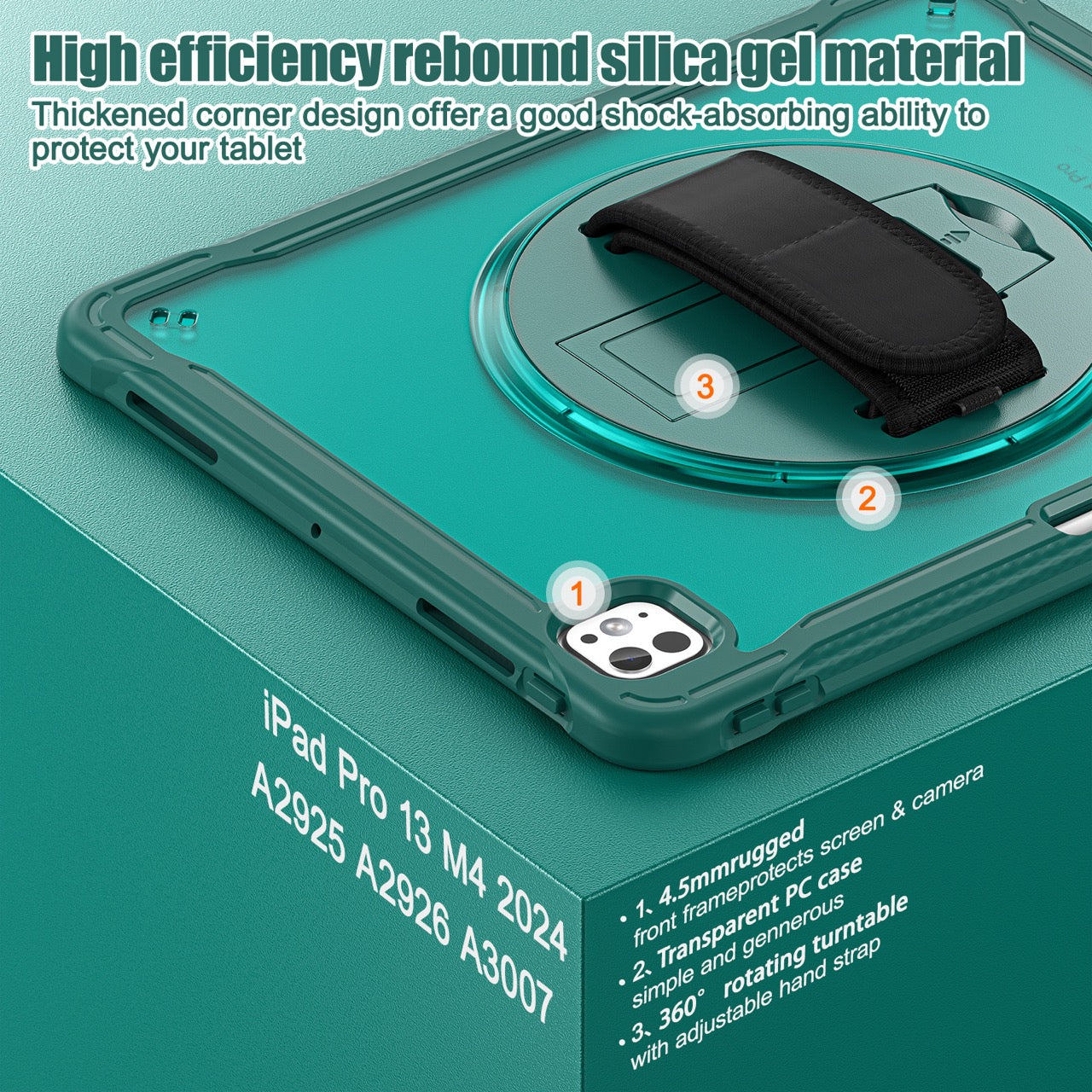 iPad Pro 13" Rugged Case (M5 2025 / M4 2024) - 360° Stand, Hand & Shoulder Strap - Shockproof - Green