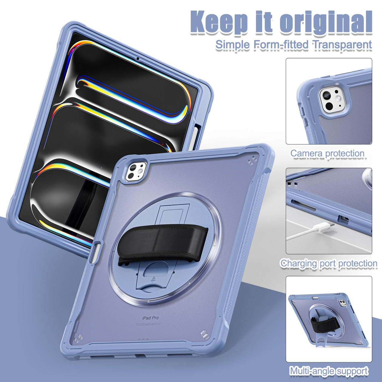 iPad Pro 13" Rugged Case (M5 2025 / M4 2024) - 360° Stand, Hand & Shoulder Strap - Shockproof - Lavender
