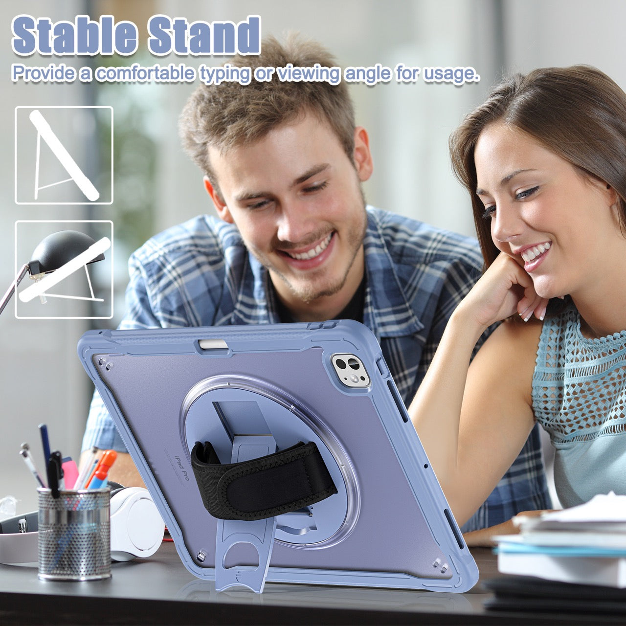 iPad Pro 13" Rugged Case (M5 2025 / M4 2024) - 360° Stand, Hand & Shoulder Strap - Shockproof - Lavender