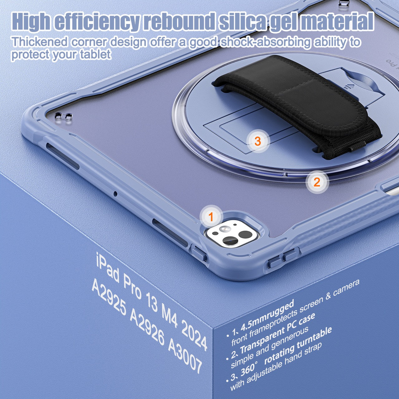 iPad Pro 13" Rugged Case (M5 2025 / M4 2024) - 360° Stand, Hand & Shoulder Strap - Shockproof - Lavender