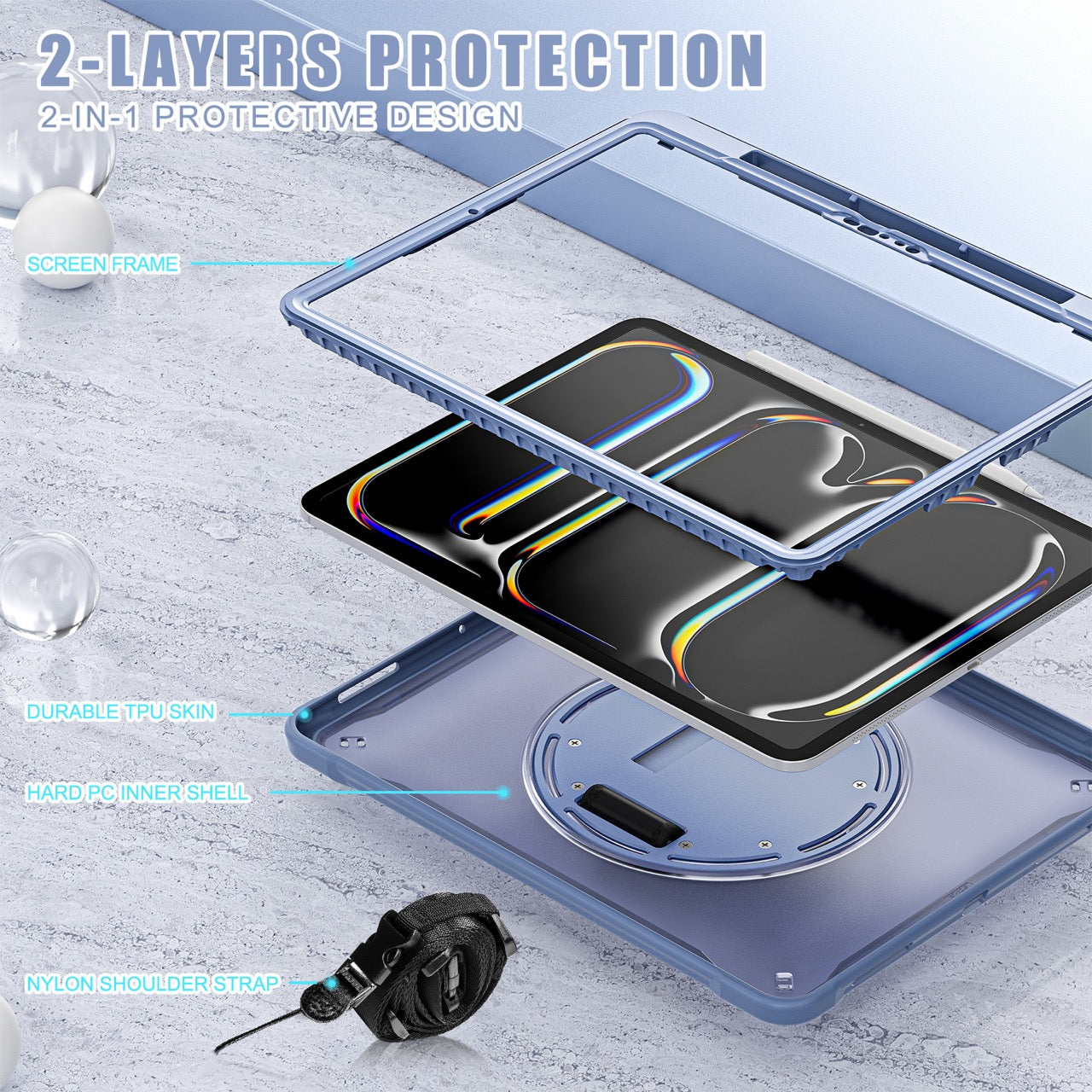 iPad Pro 13" Rugged Case (M5 2025 / M4 2024) - 360° Stand, Hand & Shoulder Strap - Shockproof - Lavender