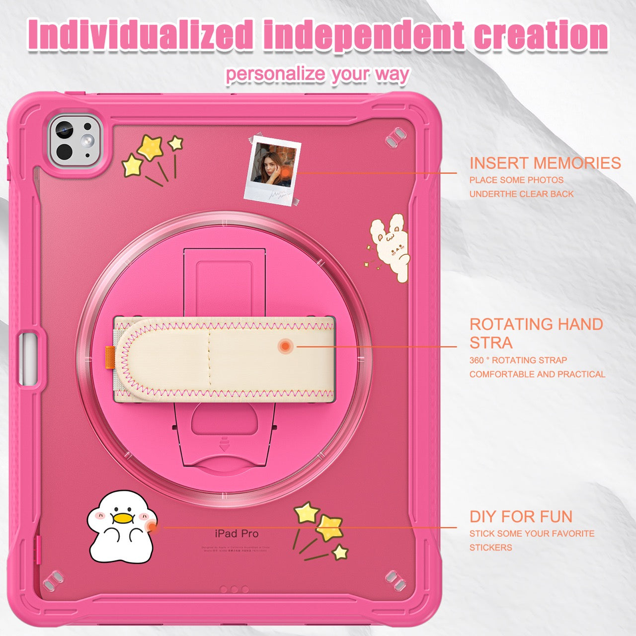iPad Pro 13" Rugged Case (M5 2025 / M4 2024) - 360° Stand, Hand & Shoulder Strap - Shockproof - Rose