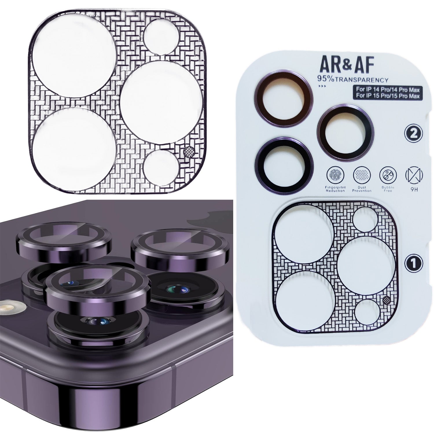 iPhone 14 Pro/ProMax 15 Pro/ProMax AR+AF Lens Protector + Ultra-Thin Camera Island Film - Deep Purple