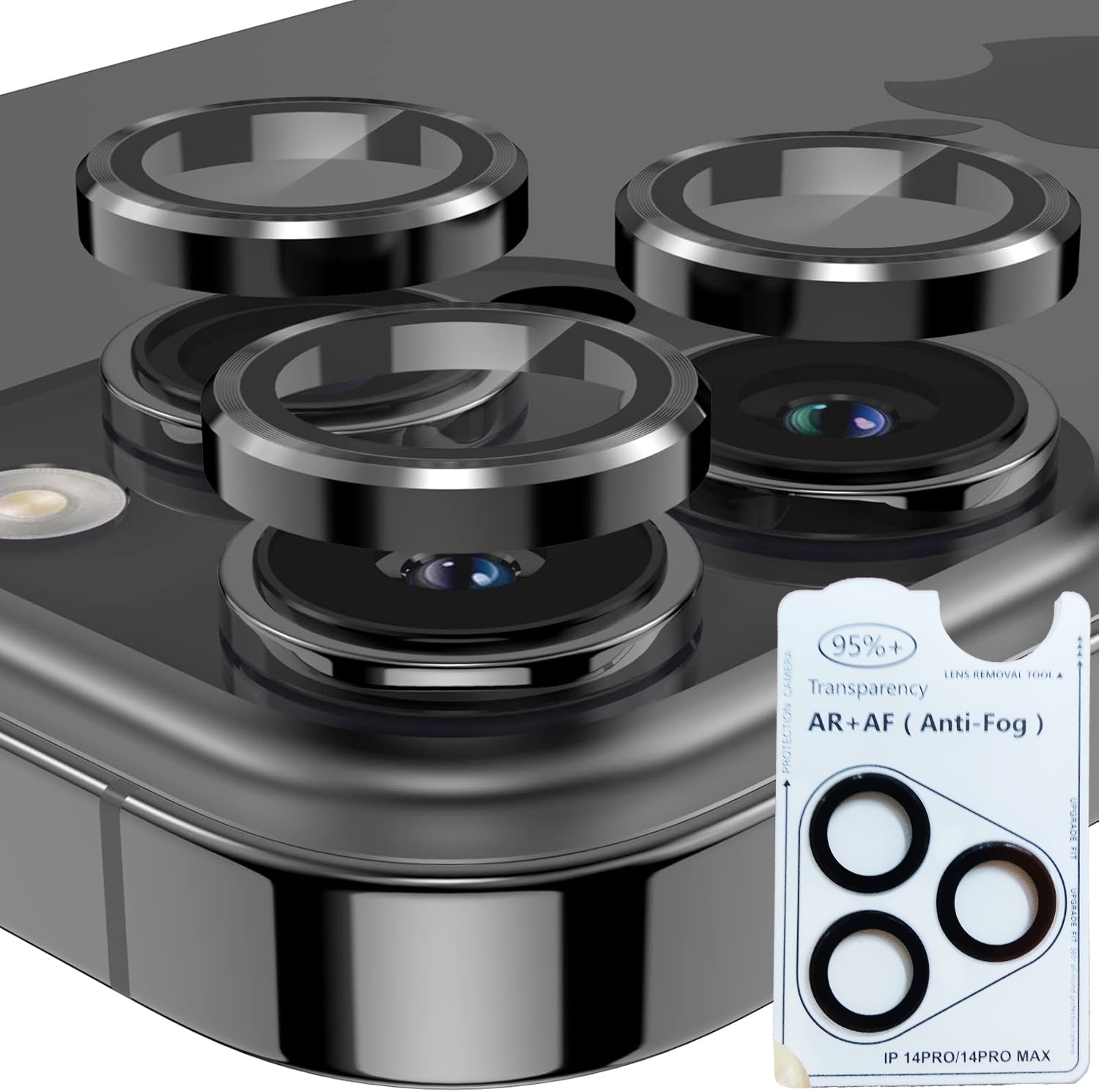 iPhone 14 Pro / Pro Max Eagle Eye AR+AF Lens Protector with Removal Tool [Black]