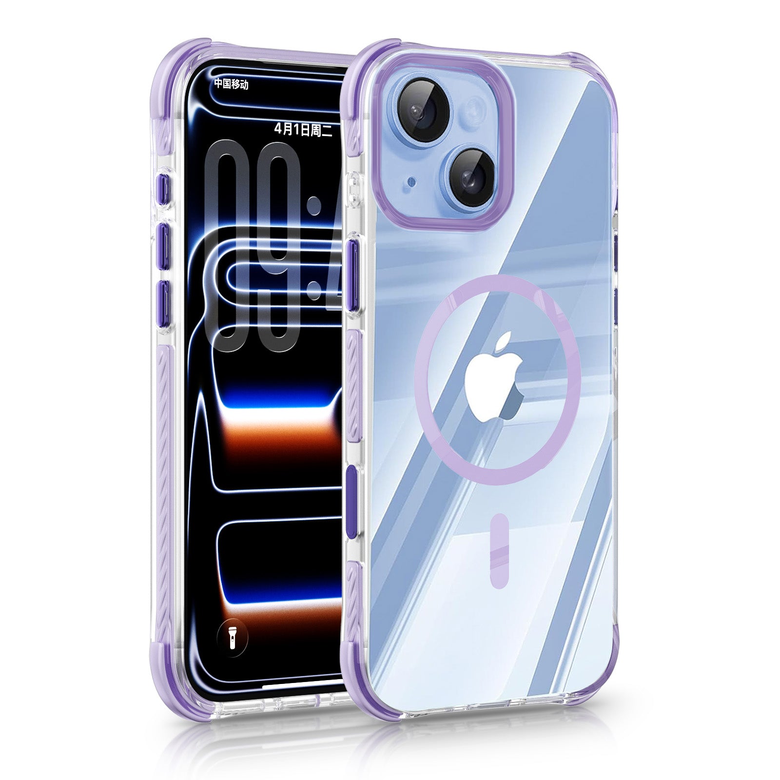 iPhone 15 CrystalGuard MagSafe Clear Shockproof Bumper Case [Lilac]