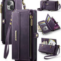 iPhone 14 Crossbody Case with Strap, Card Slots & Zipper Pocket [Purple] - Purple