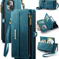 iPhone 15 Crossbody Case with Strap, Card Slots & Zipper Pocket [Teal] - Teal