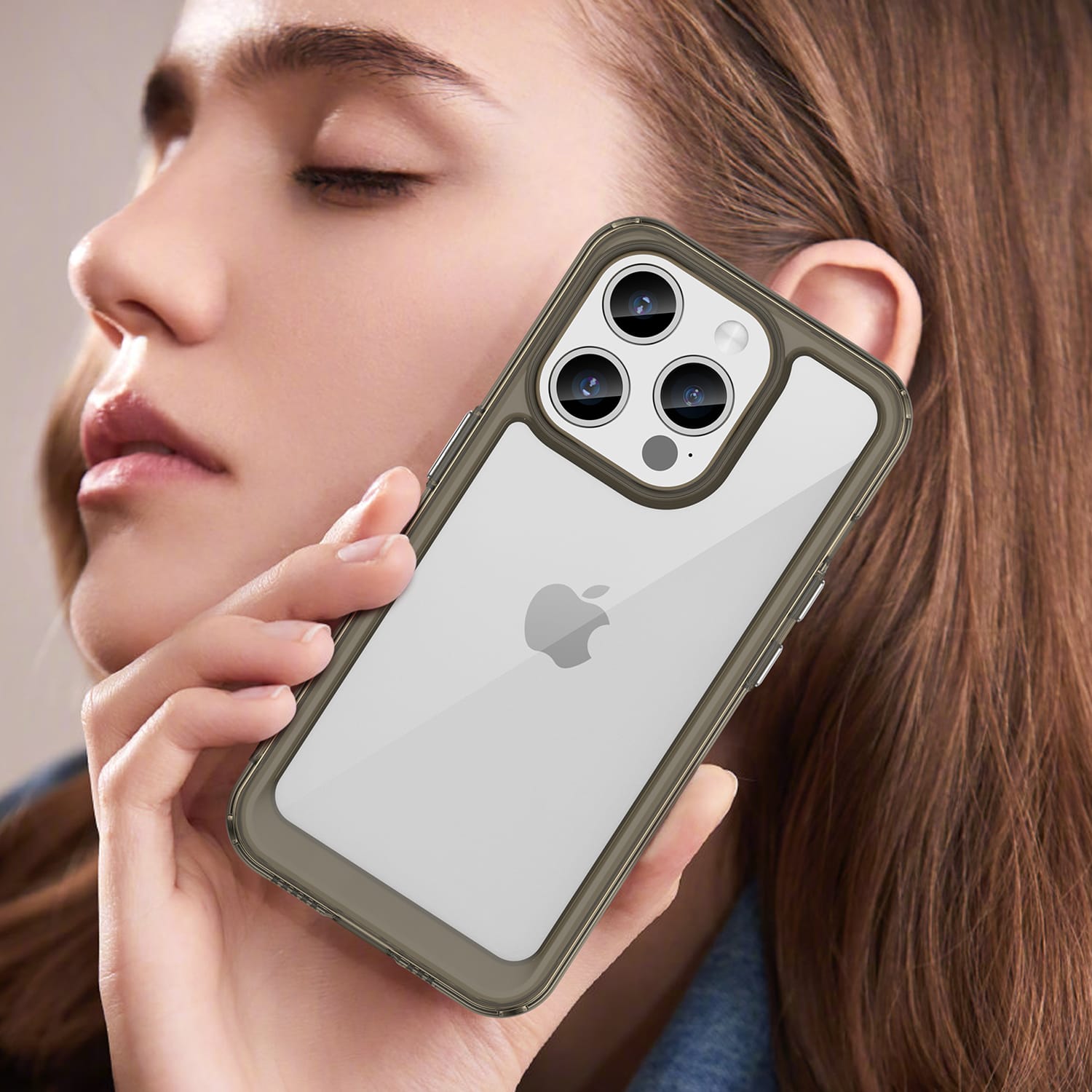 Apple iPhone 15 Pro Soft TPU Bumper Case [Clear Grey]