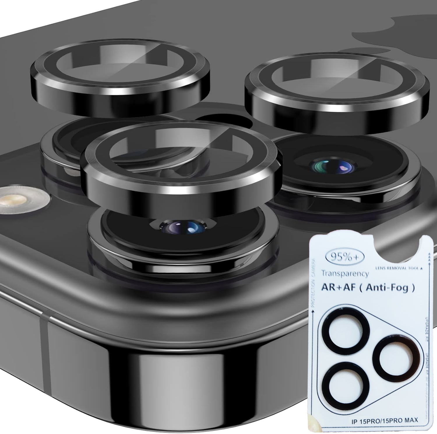 iPhone 15 Pro / Pro Max Eagle Eye AR+AF Lens Protector with Removal Tool [Black]