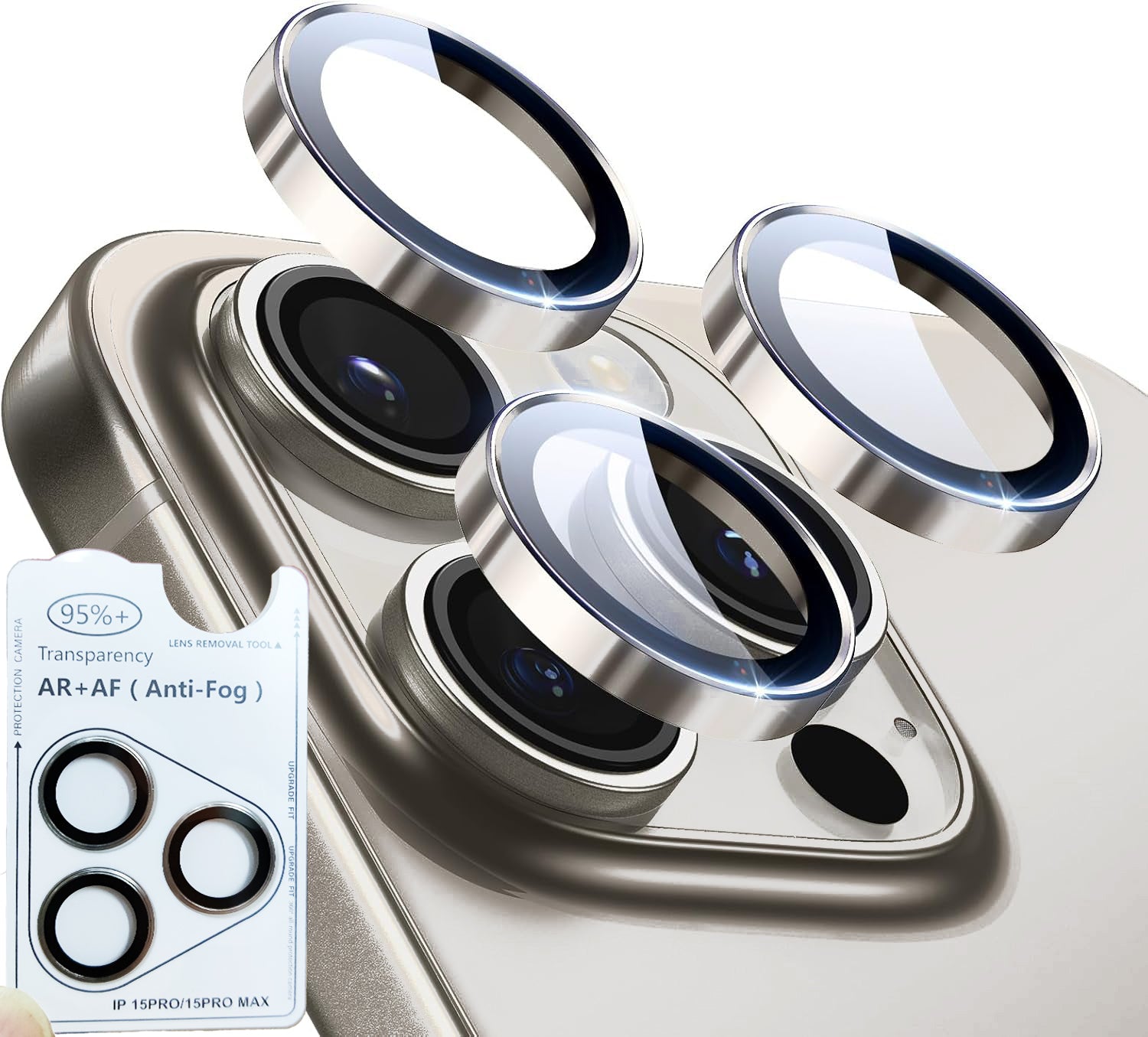 iPhone 15 Pro / Pro Max Eagle Eye AR+AF Lens Protector with Removal Tool [Titanium Grey]