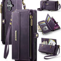 iPhone 16 Crossbody Case with Strap, Card Slots & Zipper Pocket [Purple] - Purple