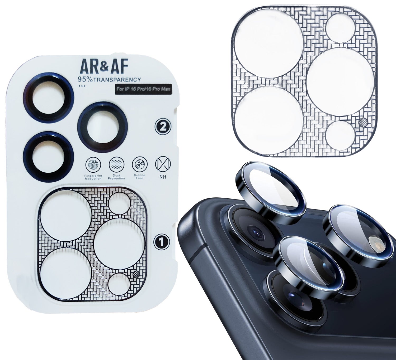 iPhone 16 Pro / Pro Max AR+AF Lens Protector + Ultra-Thin Camera Island Film - Titanium Blue