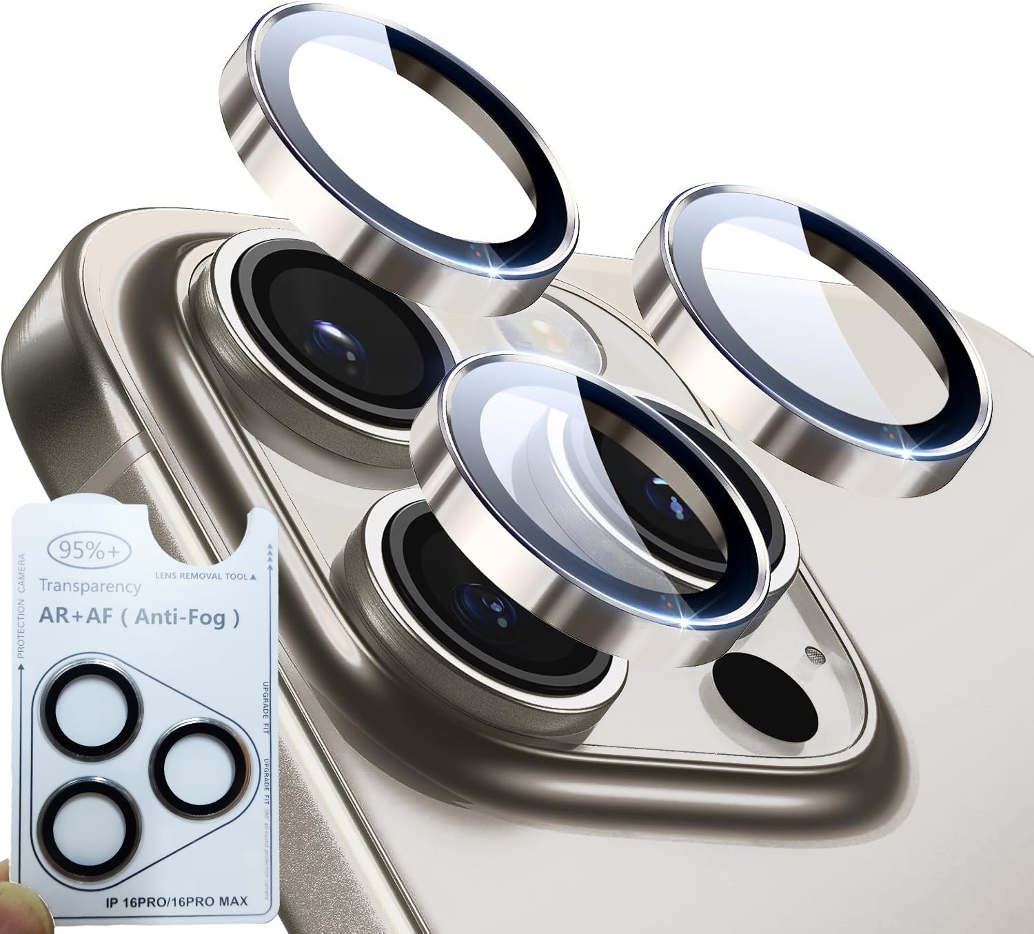 iPhone 16 Pro / Pro Max Eagle Eye AR+AF Lens Protector with Removal Tool [Natural Titanium]
