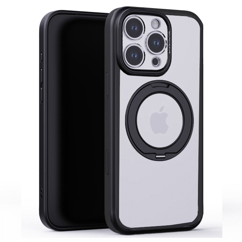 iPhone 16 Pro Max Clear MagSafe 360° Rotating Ring Stand Case [Black]