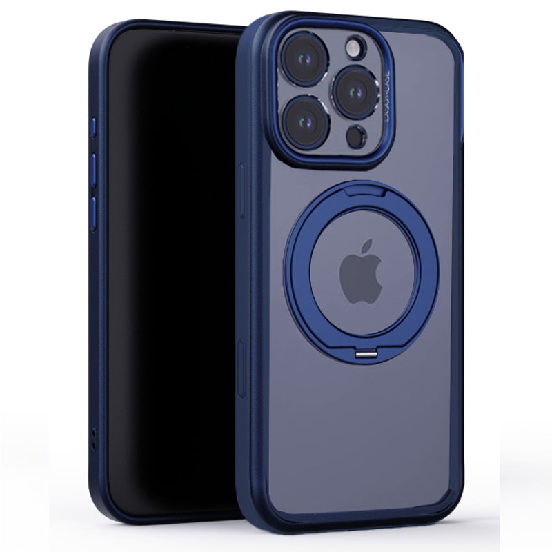 iPhone 16 Pro Clear MagSafe 360° Rotating Ring Stand Case [Navy]