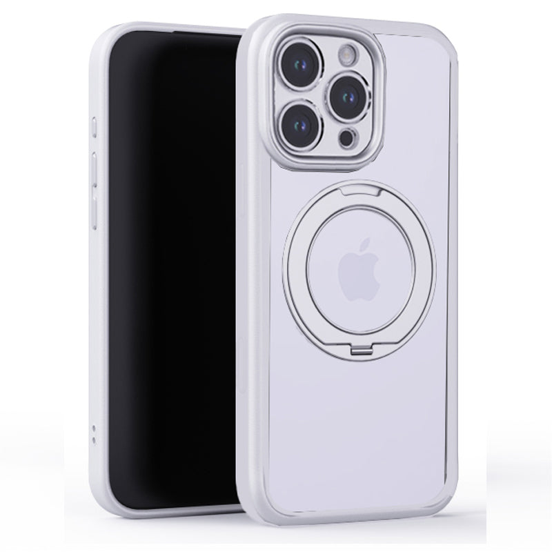iPhone 16 Pro Max Clear MagSafe 360° Rotating Ring Stand Case [White]