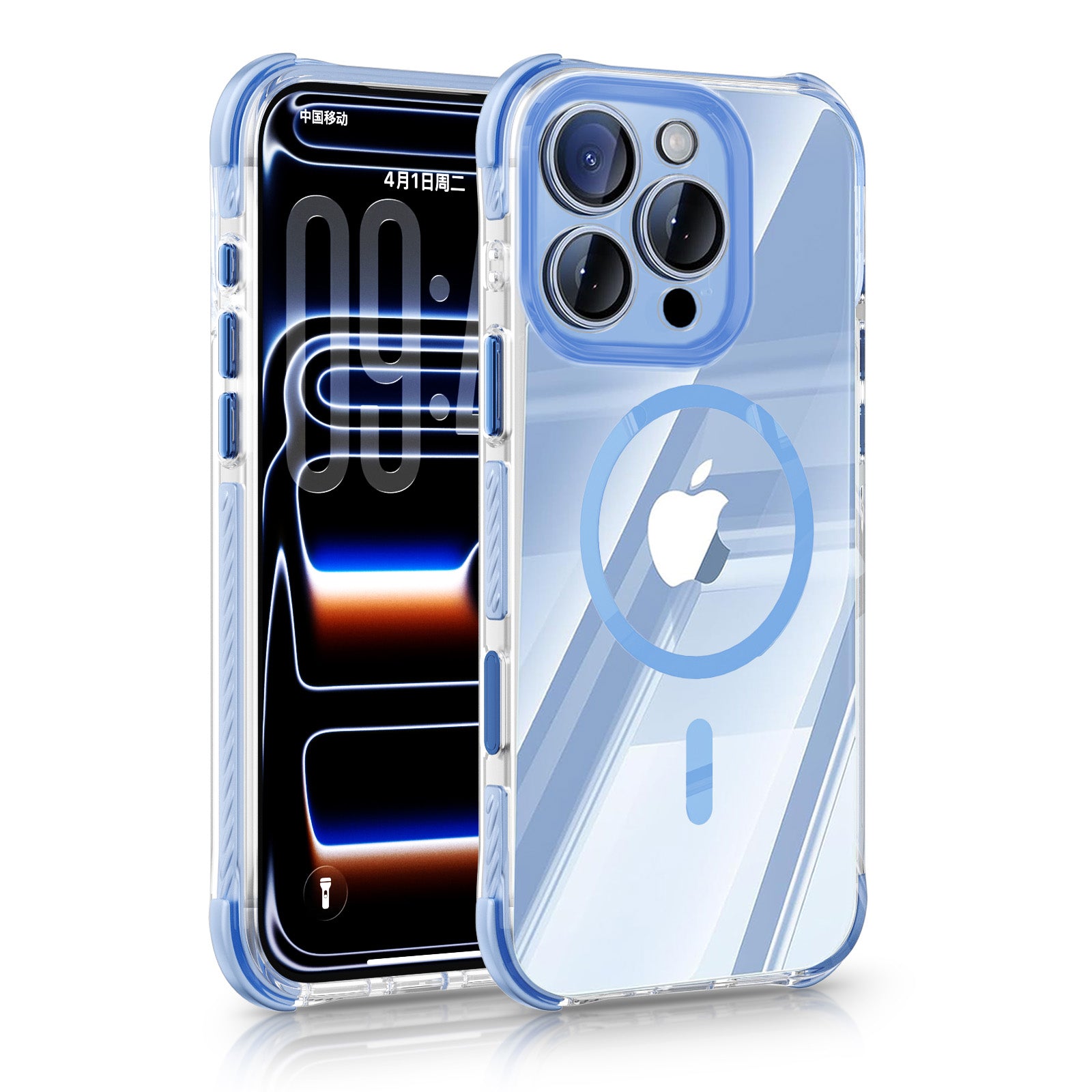 iPhone 15 Pro CrystalGuard MagSafe Clear Shockproof Bumper Case [Sky Blue]