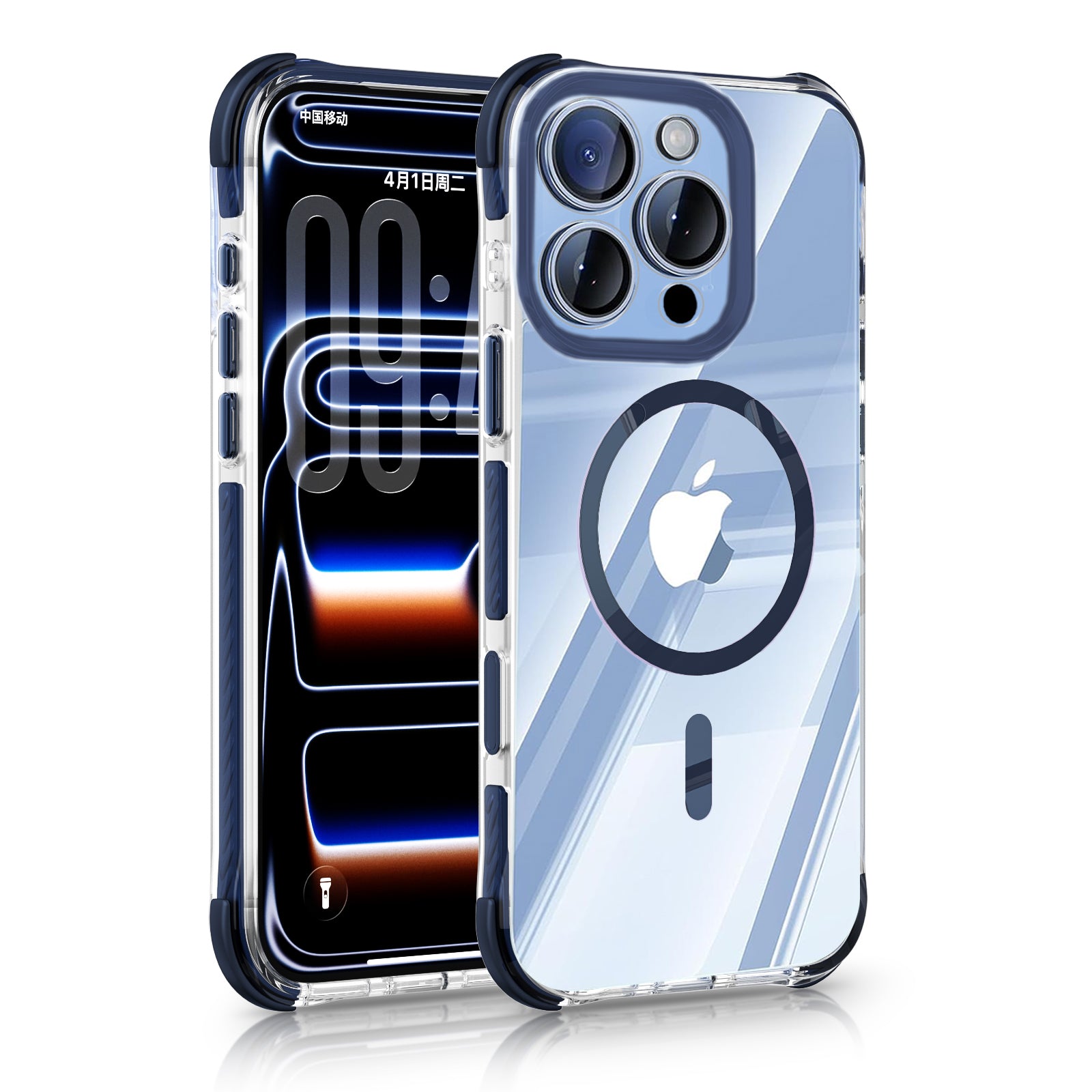 iPhone 15 Pro CrystalGuard MagSafe Clear Shockproof Bumper Case [Midnight Blue]