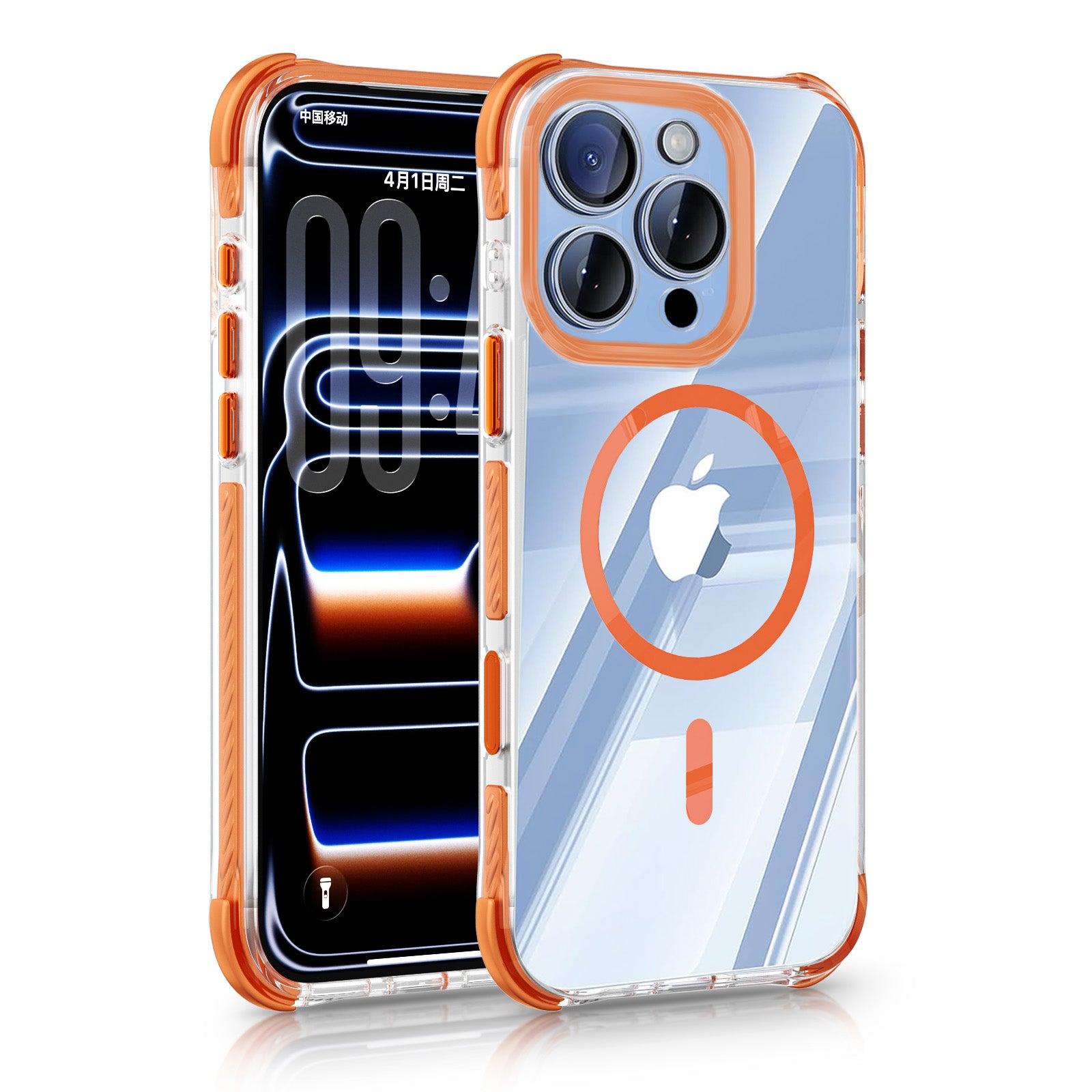 iPhone 16 Pro Max CrystalGuard MagSafe Clear Shockproof Bumper Case [Orange]