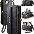 iPhone 16e 17e Crossbody Case with Strap, Card Slots & Zipper Pocket Black - Black