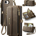 iPhone 16e 17e Crossbody Case with Strap, Card Slots & Zipper Pocket Coffee - Coffee