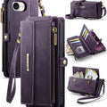 iPhone 16e 17e Crossbody Case with Strap, Card Slots & Zipper Pocket Purple - Purple