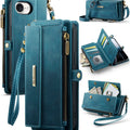 iPhone 16e 17e Crossbody Case with Strap, Card Slots & Zipper Pocket Teal - Teal