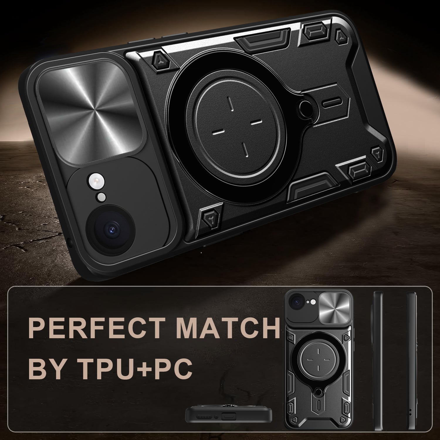 iPhone 16e Ring Kickstand Case w/ Camera Cover [Rose Gold]