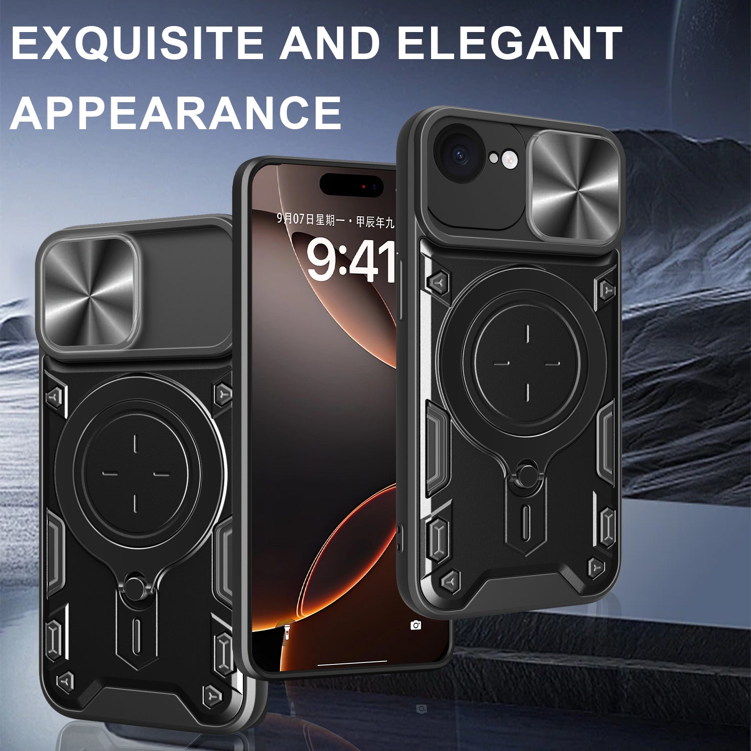iPhone 16e Ring Kickstand Case w/ Camera Cover [Purple]