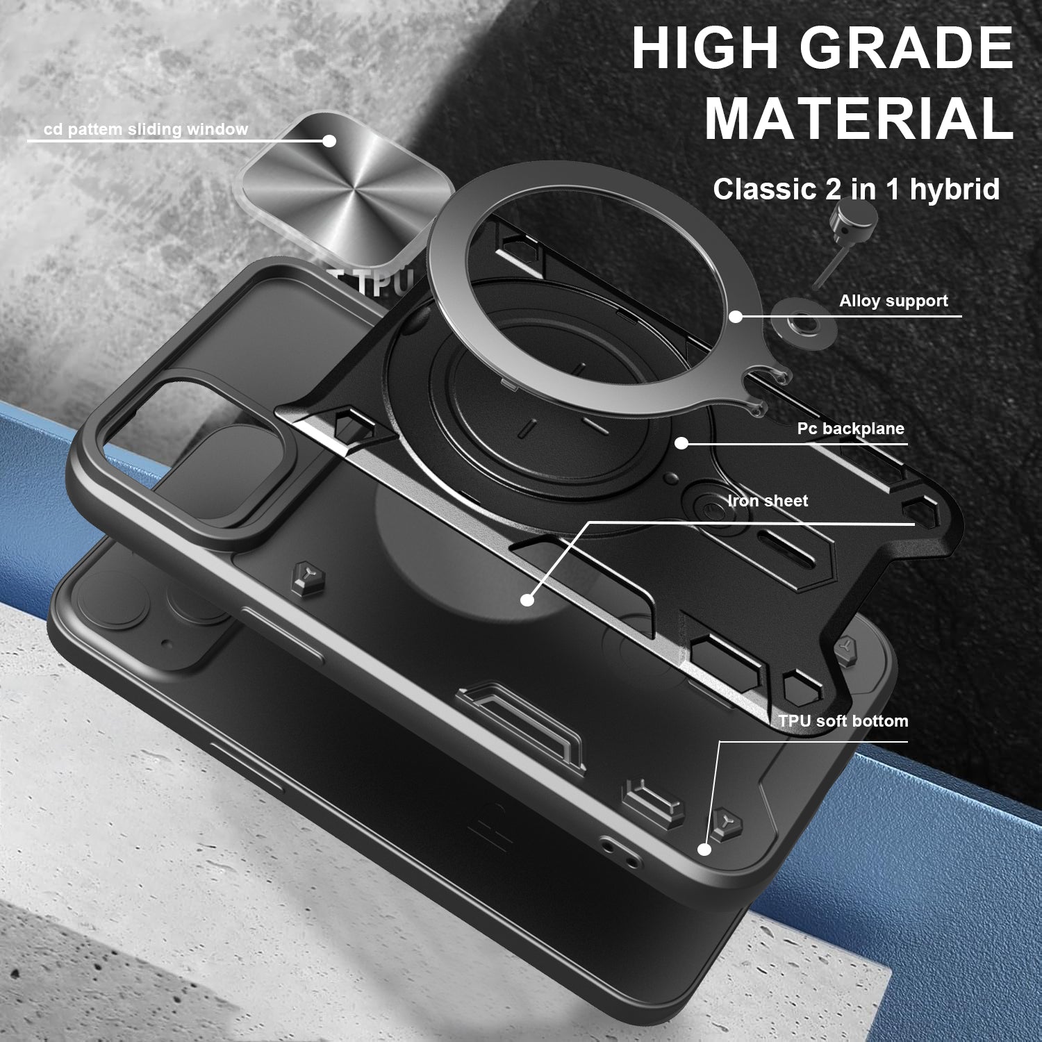 iPhone 16e Ring Kickstand Case w/ Camera Cover [Purple]